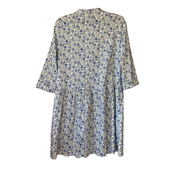 Tuckernuck Womens Dress Medium Blue White Floral Print 3/4 Sleeve Button Down - Picture 2 of 9